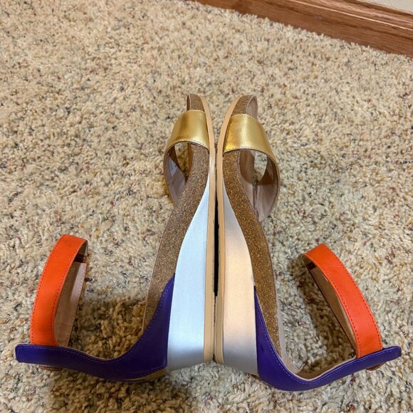Naot Pixie Ankle Strap Sandals Open Toe Wedge Gold Orange Purple - Picture 8 of 11